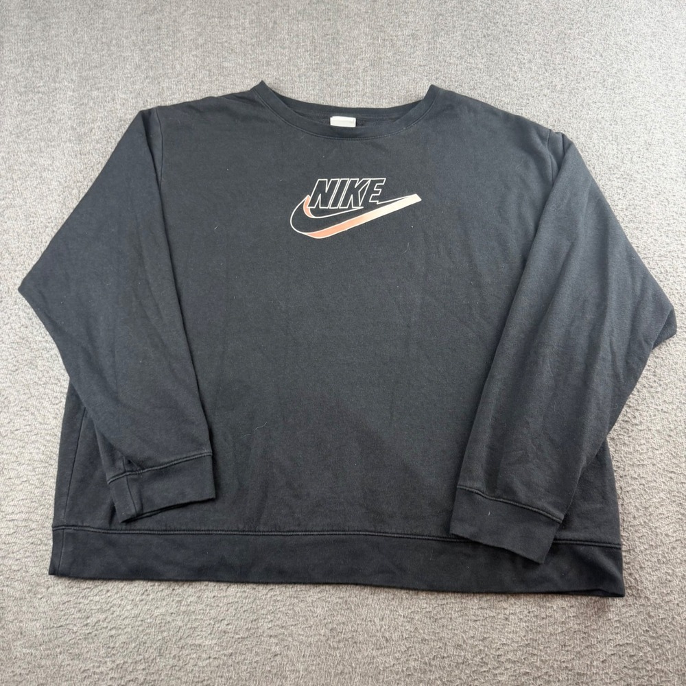Nike Sweatshirt Women's XXL Black Graphic Pullover Fleece Crewneck Relaxed Fit
